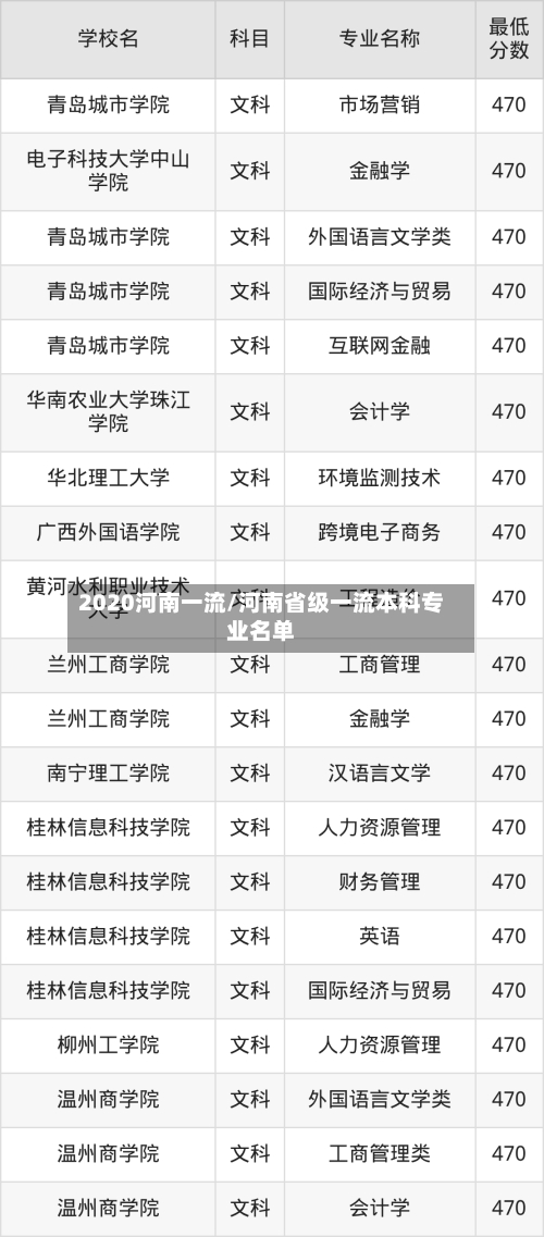 2020河南一流/河南省级一流本科专业名单